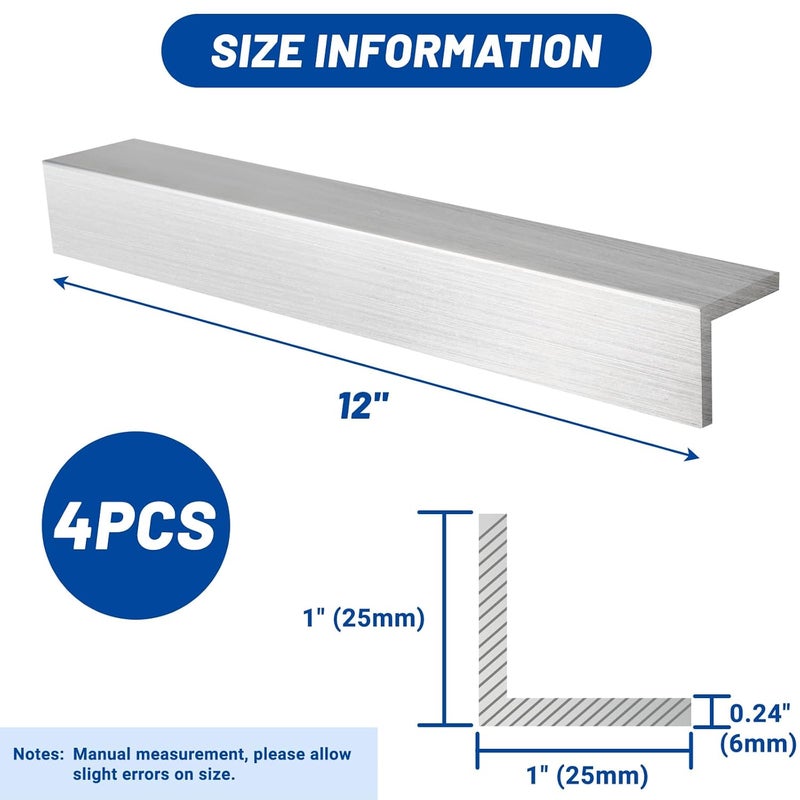 EcoBrisa Aluminum Angle 6061 T6511 Mill Stock for DIY Projects Industrial Building Construction More Durable and Can Be Cut to Fit (1" x 1" x 1/4" 4Pcs) - Image 2